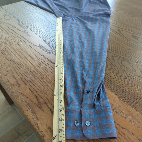 Bugatchi Classic Fit Mens Brown Blue Checkered Long Sleeve Button-Up Shirt sz XL - Picture 14 of 16